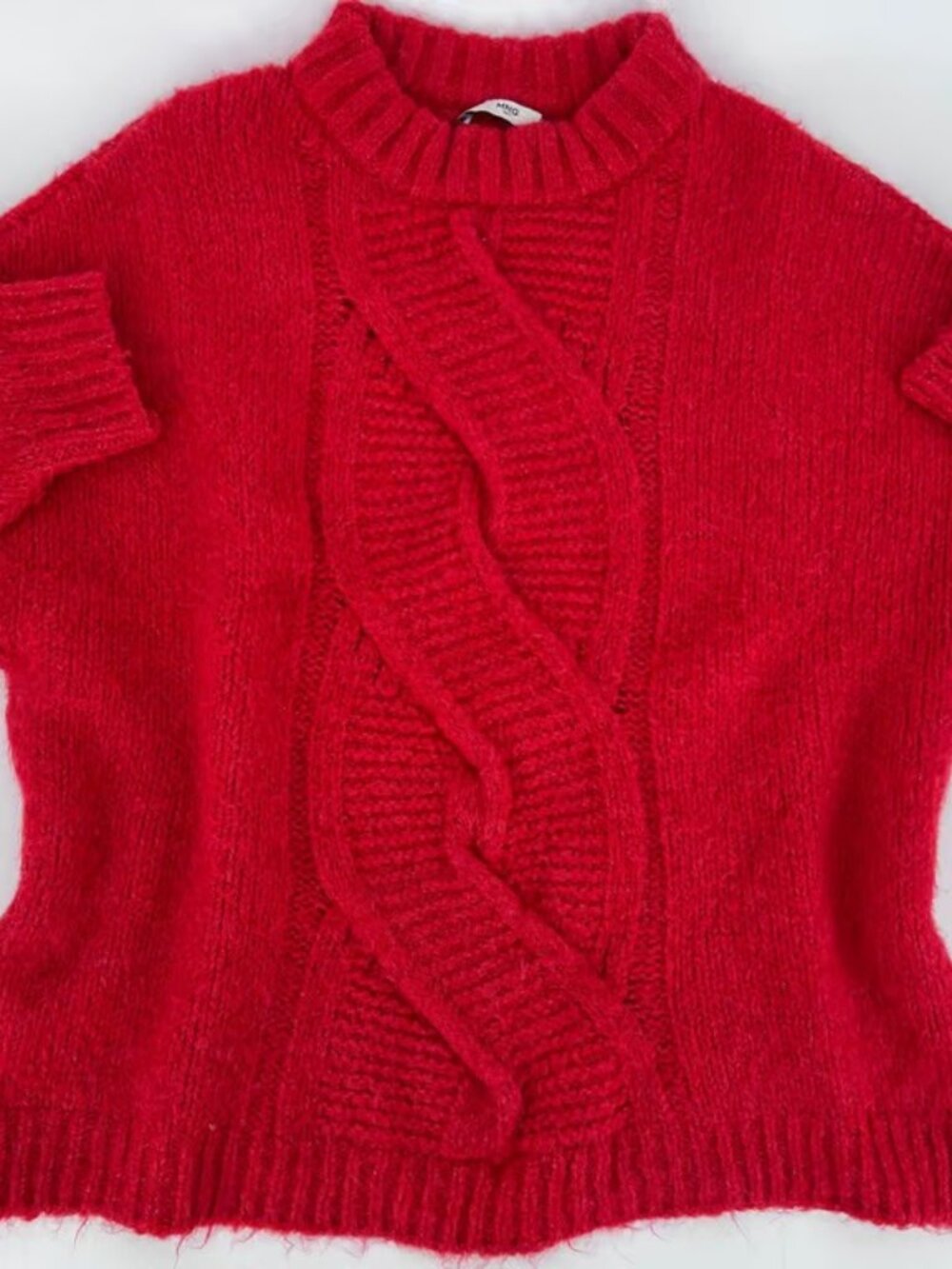 MNG Suit Mango Womens Cable Knit Red Crew Neck Wool Blend Sweater Size XS